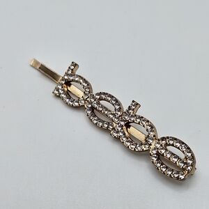 VINTAGE Bebe Logo Y2K Gold Tone Rhinestone Bobby Pin Hair Barrette